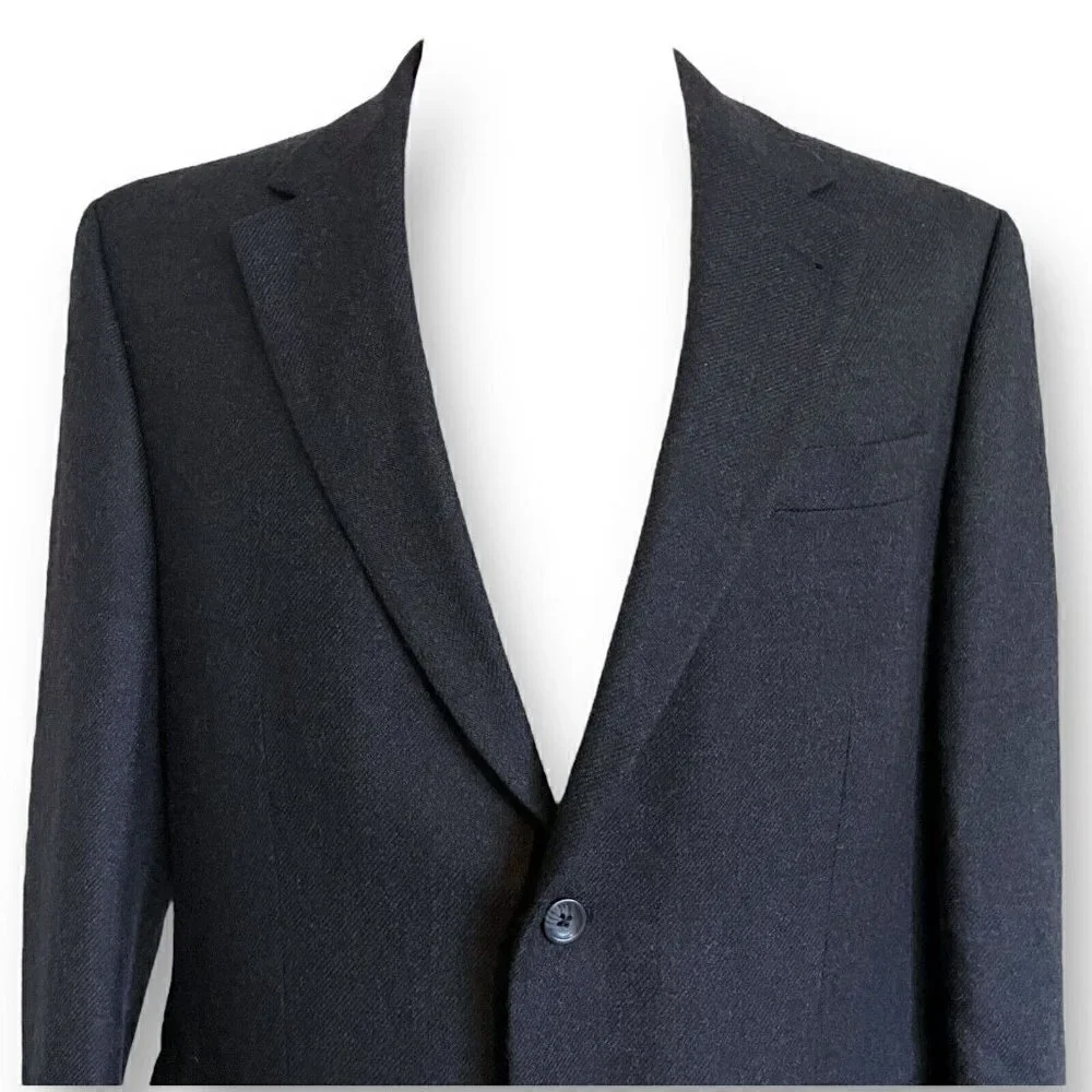Oscar de la Renta Mens Blazer 43R Charcoal Gray Wool Flannel Two Button Jacket